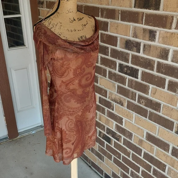 NWT Urban Outfitters Paisley Mesh Off Shoulder Dress - Picture 7 of 12
